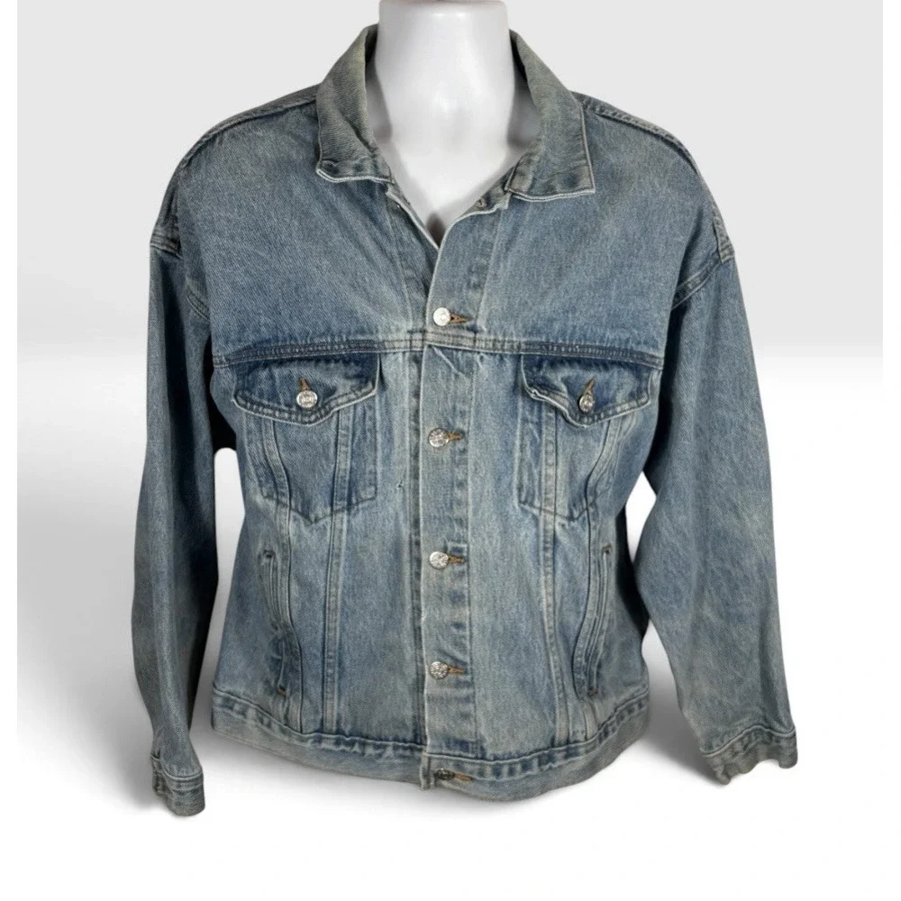 VTG ATSF Railroad Santa Fe Men's Train Denim Embossed Jean Jacket Med USA -2202